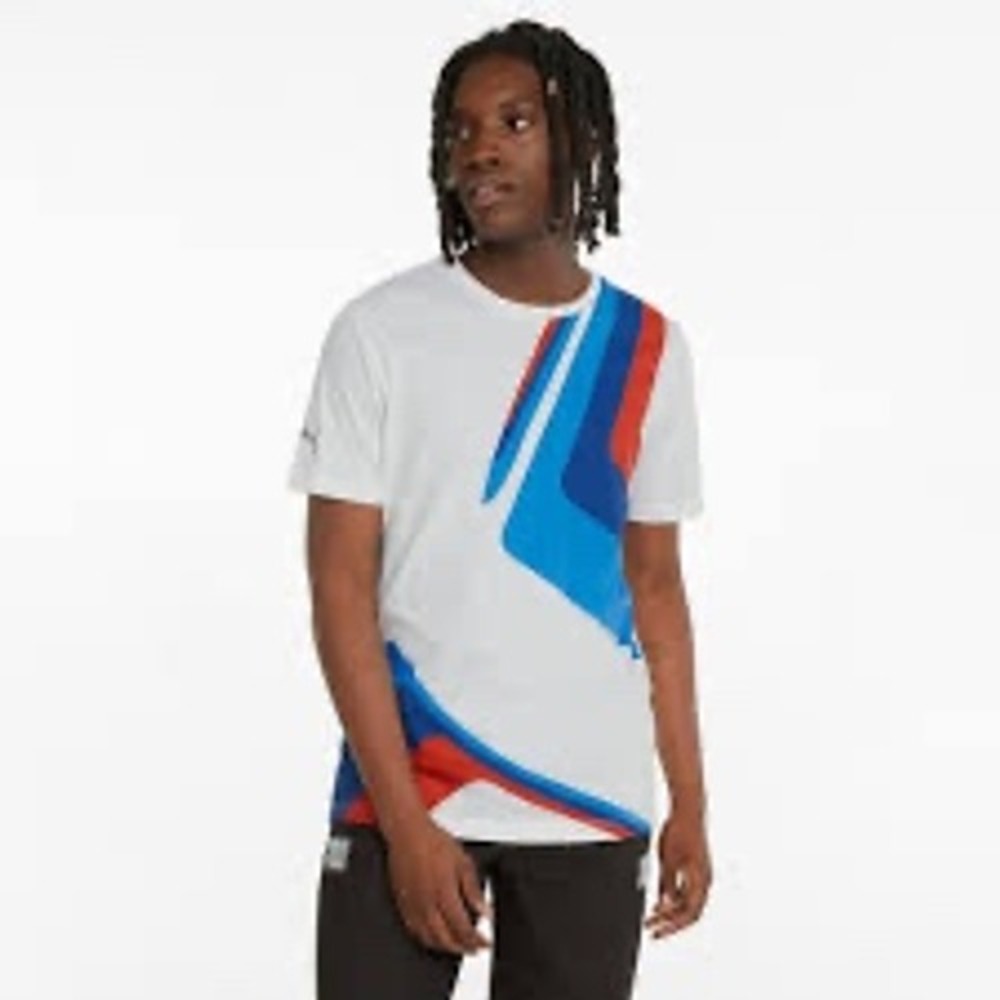 Puma BMW Motorsport Graphic T-Shirt Mens XL White‎ Blue Red Racing Tee 533324-02